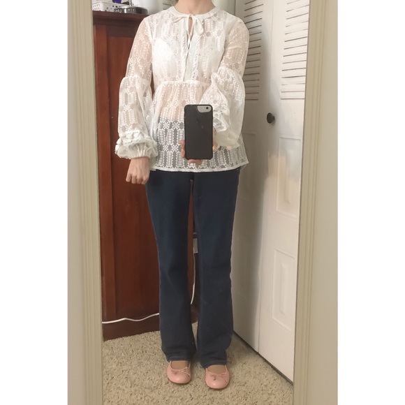 FLASH SALE !  Off White Tie Neck Boho Blouse - Picture 5 of 16